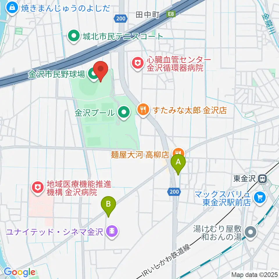 金沢市民野球場周辺のコンビニエンスストア一覧地図