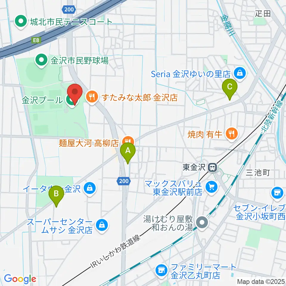 金沢プール周辺のコンビニエンスストア一覧地図