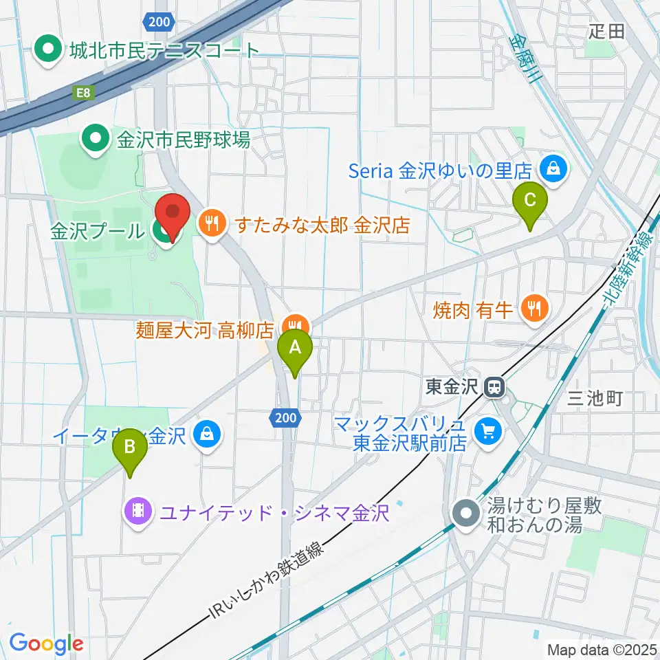 金沢プール周辺のコンビニエンスストア一覧地図