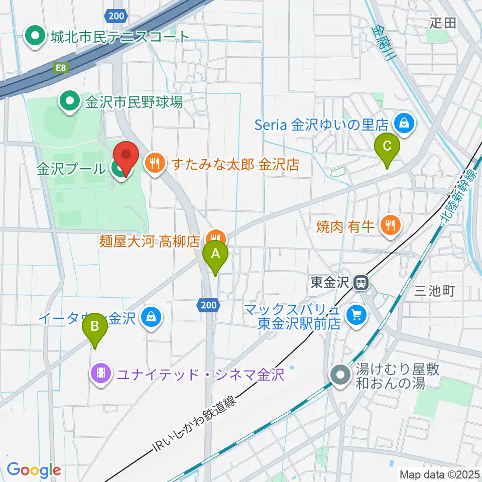 金沢プール周辺のコンビニエンスストア一覧地図