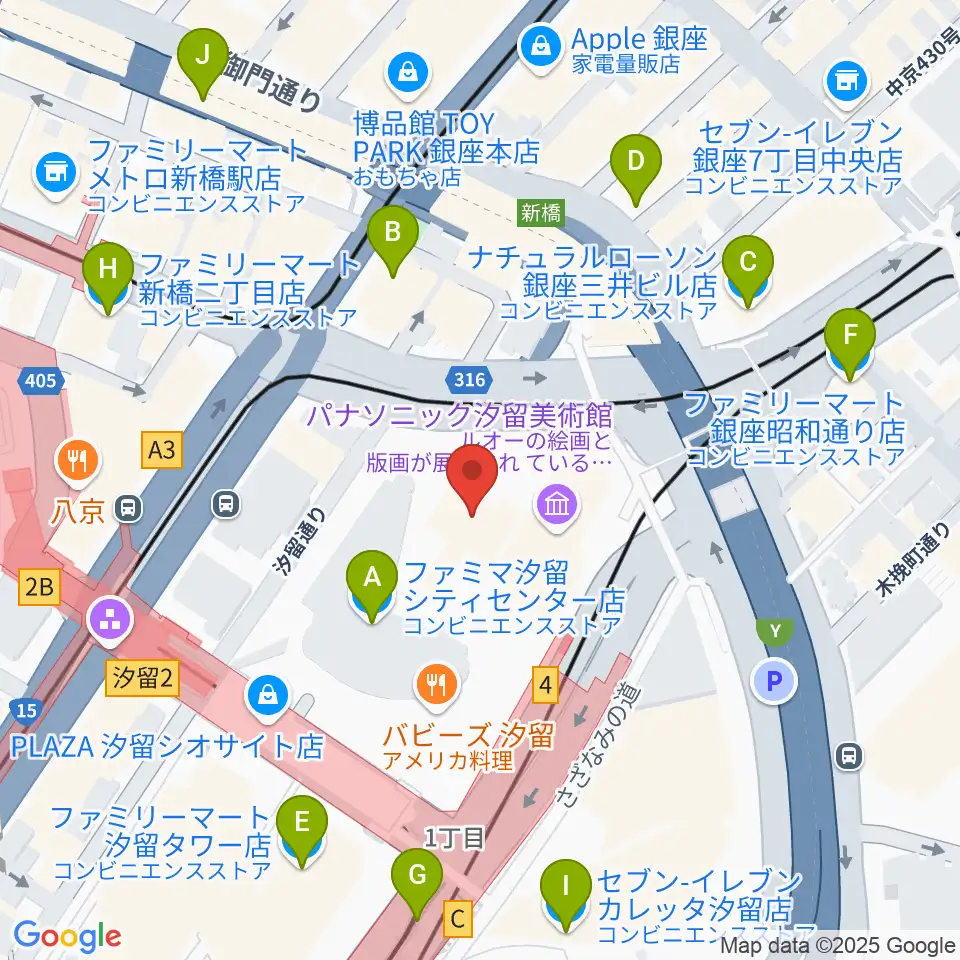 旧新橋停車場 鉄道歴史展示室周辺のコンビニエンスストア一覧地図