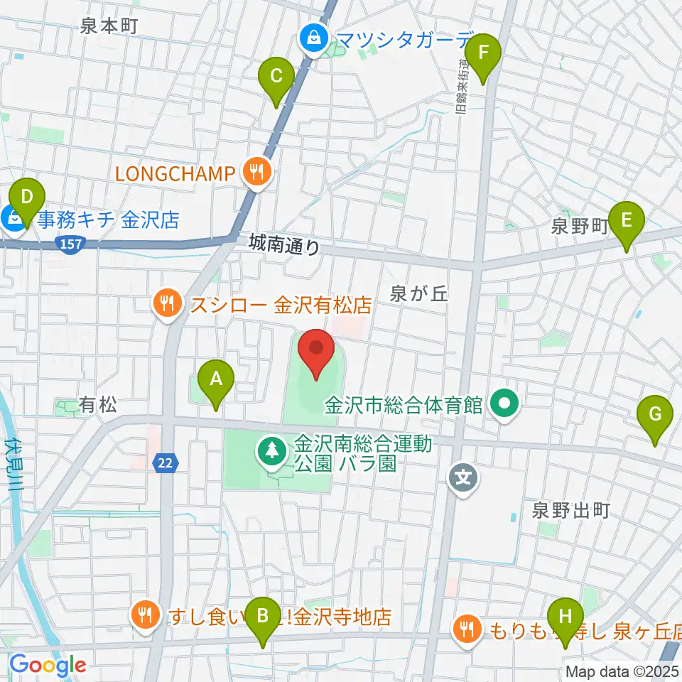 金沢市営陸上競技場周辺のコンビニエンスストア一覧地図
