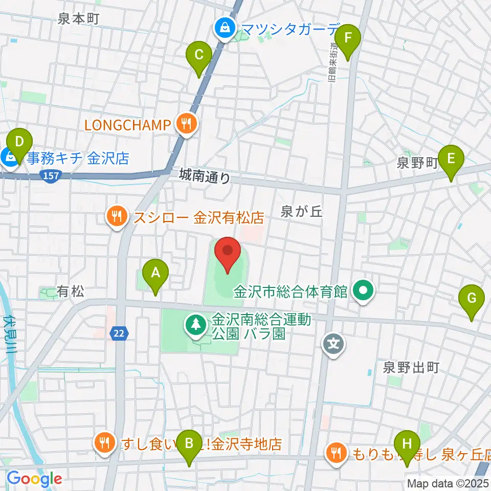 金沢市営陸上競技場周辺のコンビニエンスストア一覧地図