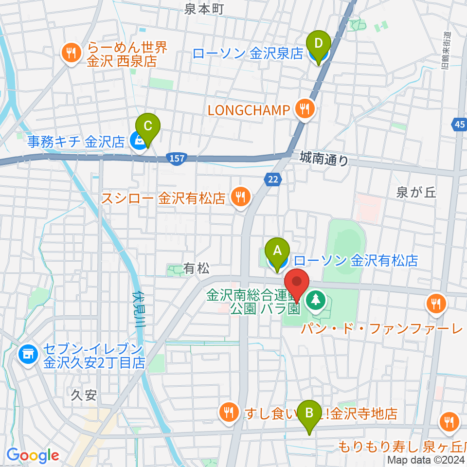 金沢市営球技場周辺のコンビニエンスストア一覧地図