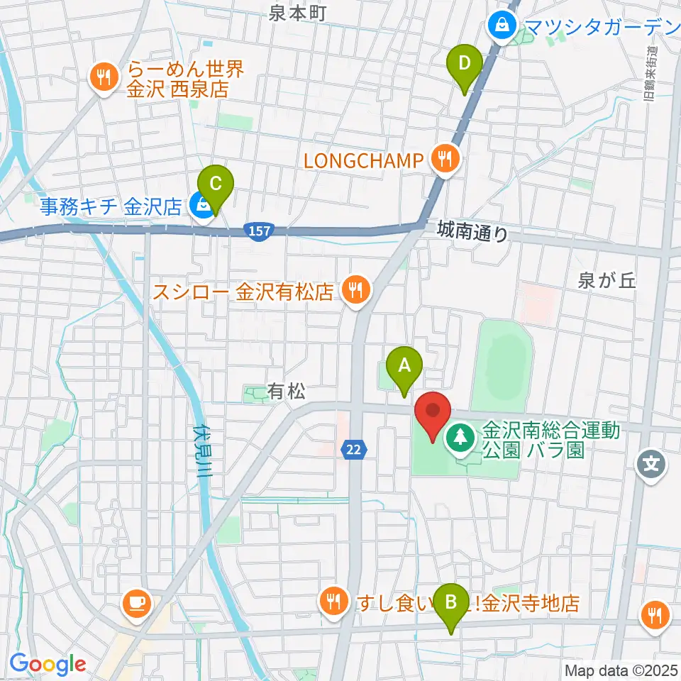 金沢市営球技場周辺のコンビニエンスストア一覧地図