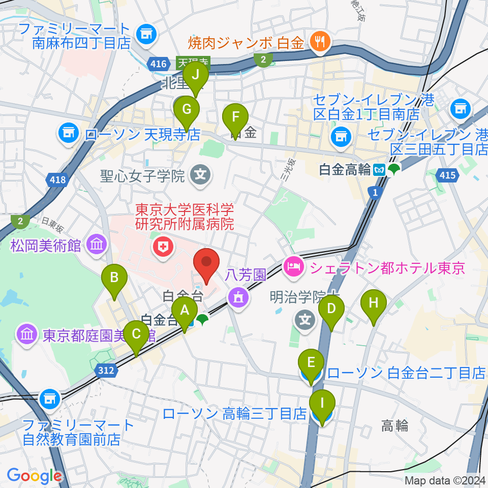 港区立郷土歴史館周辺のコンビニエンスストア一覧地図