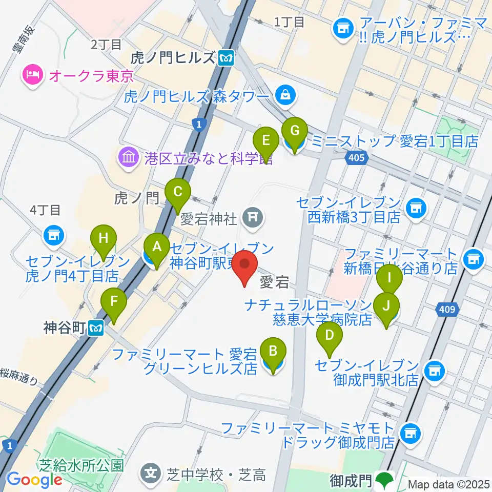 NHK放送博物館周辺のコンビニエンスストア一覧地図