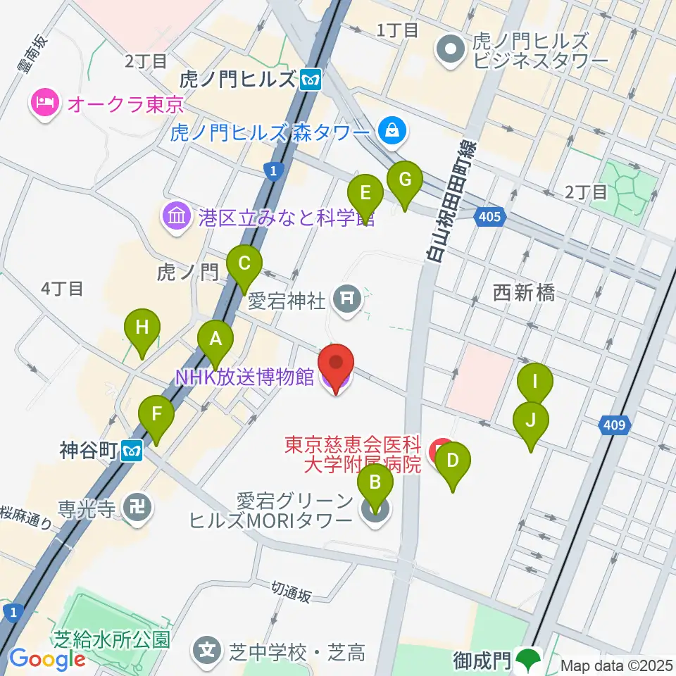 NHK放送博物館周辺のコンビニエンスストア一覧地図