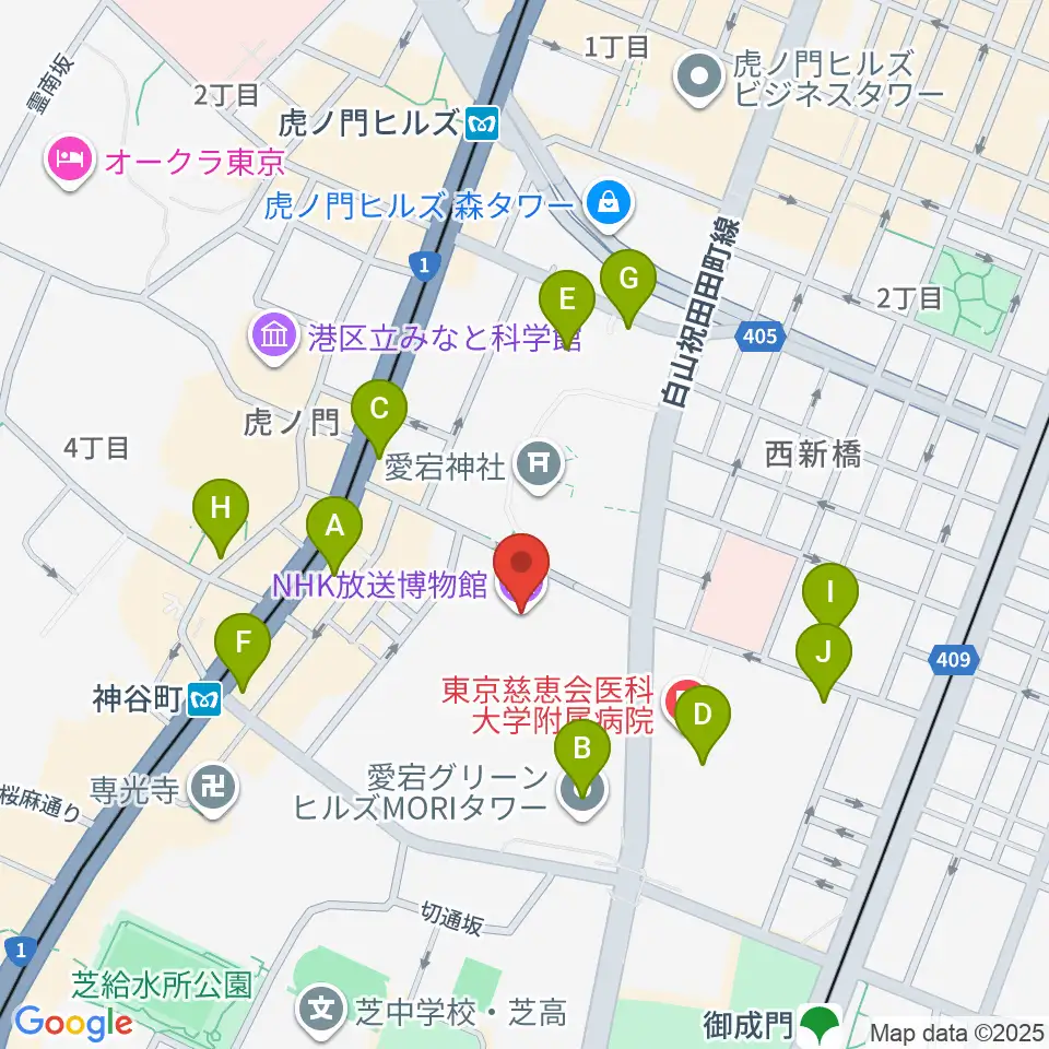 NHK放送博物館周辺のコンビニエンスストア一覧地図