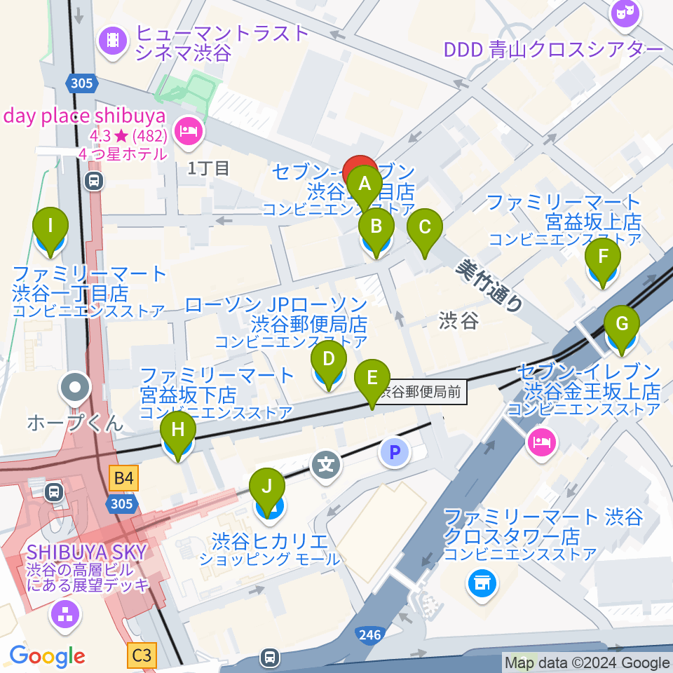 渋谷近未来会館周辺のコンビニエンスストア一覧地図