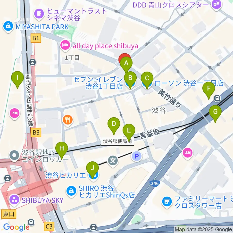 渋谷近未来会館周辺のコンビニエンスストア一覧地図