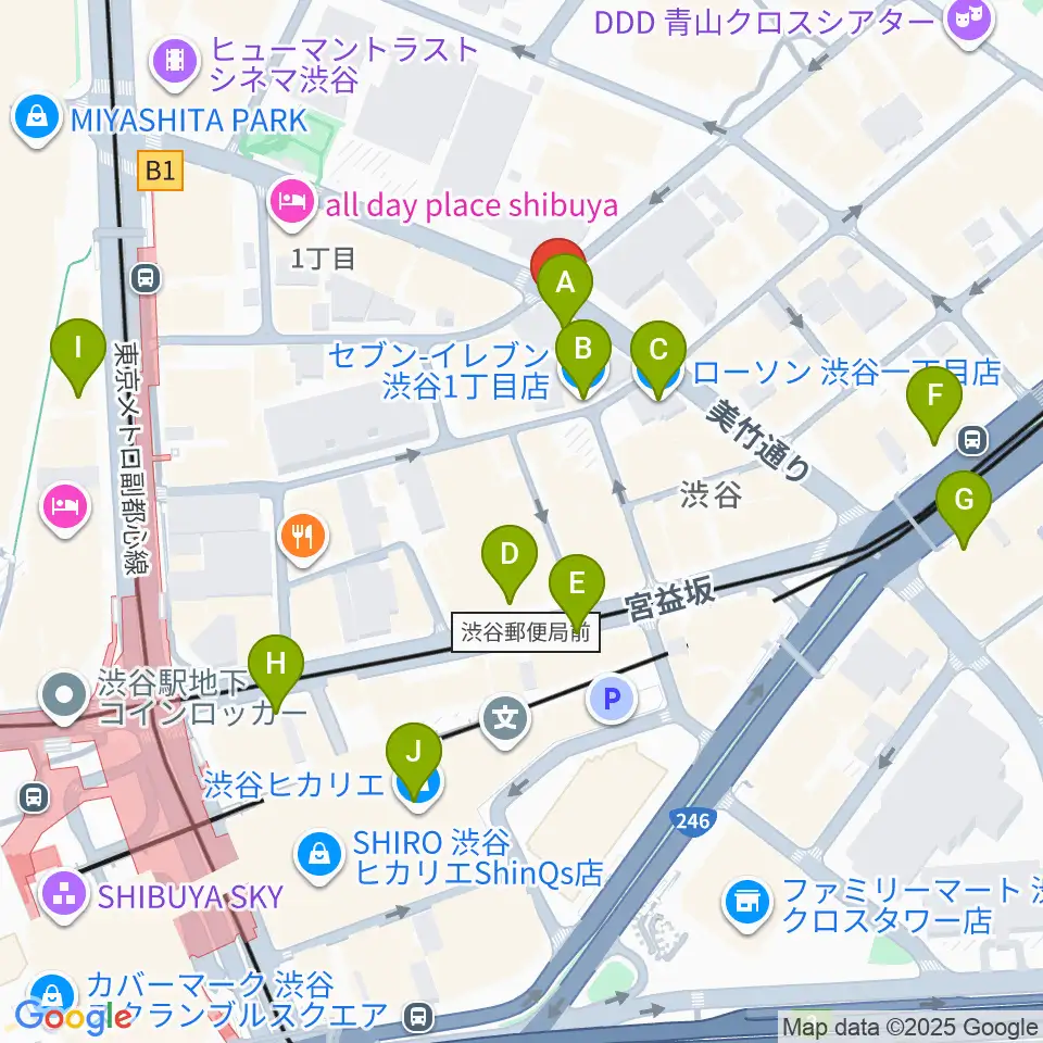 渋谷近未来会館周辺のコンビニエンスストア一覧地図
