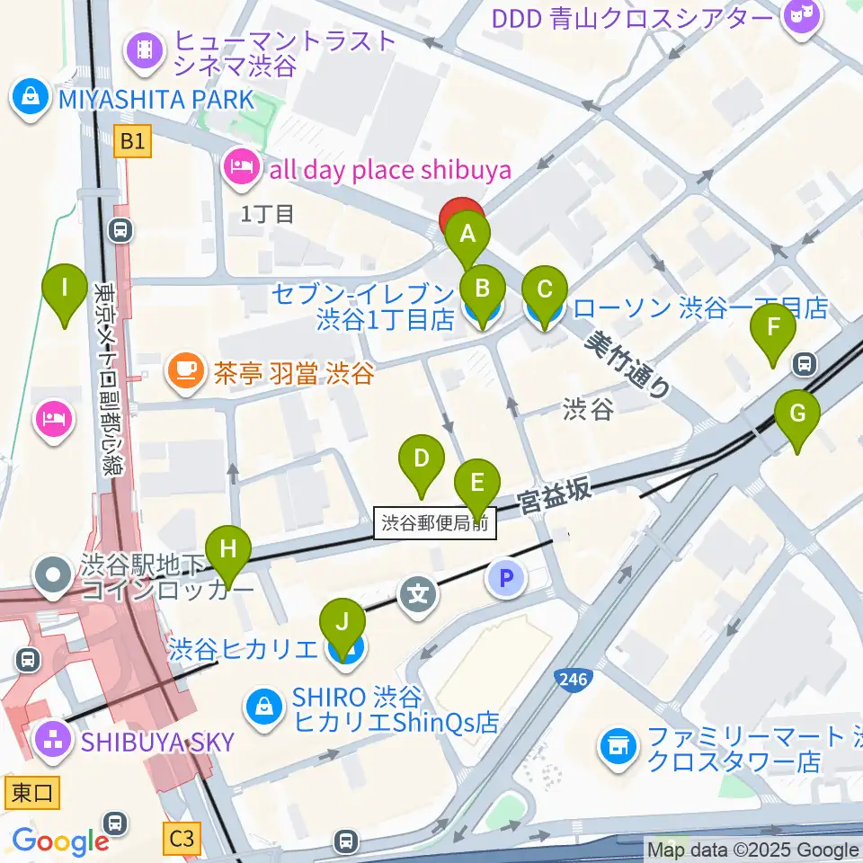 渋谷近未来会館周辺のコンビニエンスストア一覧地図