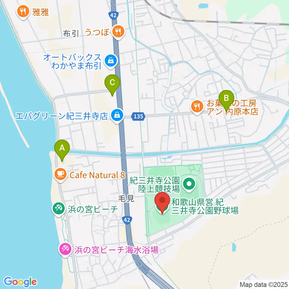 紀三井寺公園野球場周辺のコンビニエンスストア一覧地図