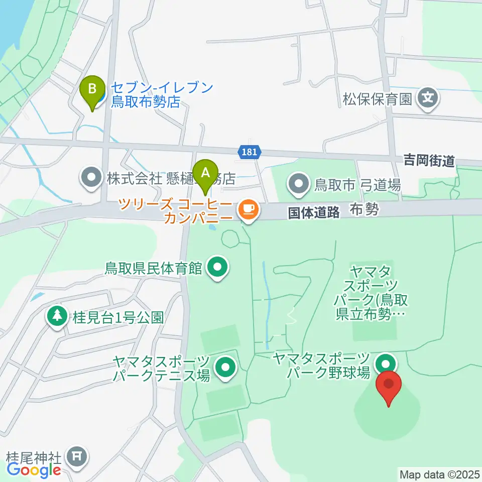 ヤマタスポーツパーク野球場周辺のコンビニエンスストア一覧地図