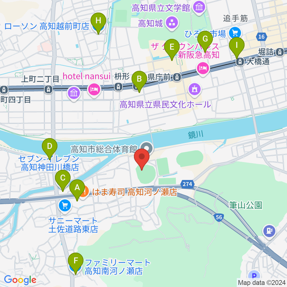 高知市総合運動場野球場周辺のコンビニエンスストア一覧地図