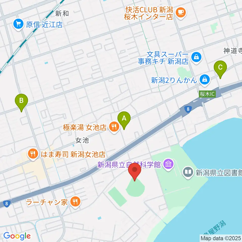 鳥屋野運動公園野球場周辺のコンビニエンスストア一覧地図