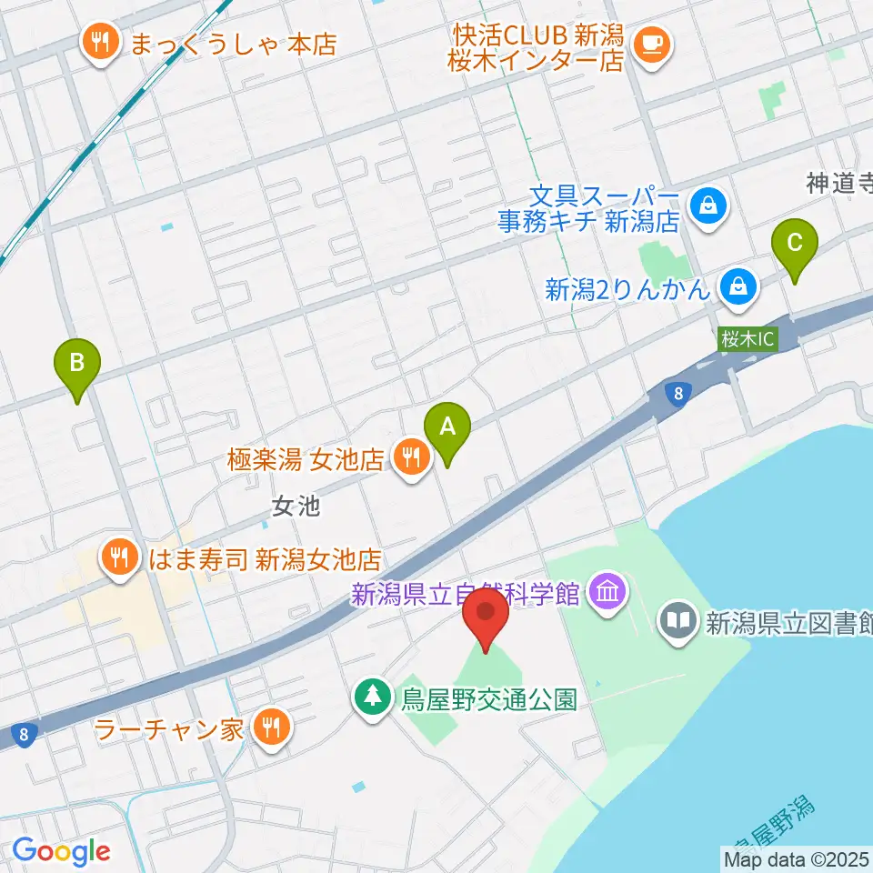 鳥屋野運動公園野球場周辺のコンビニエンスストア一覧地図