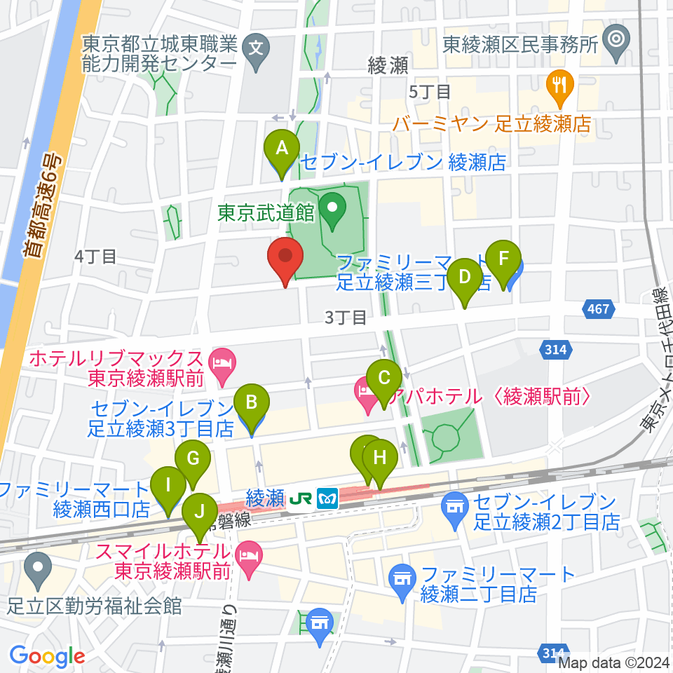 カフェオレーベルスタジオ周辺のコンビニエンスストア一覧地図