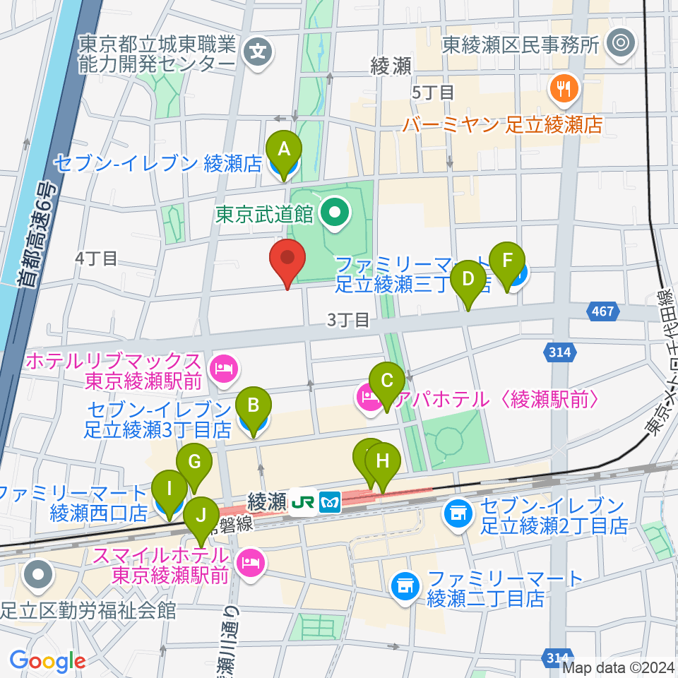 カフェオレーベルスタジオ周辺のコンビニエンスストア一覧地図