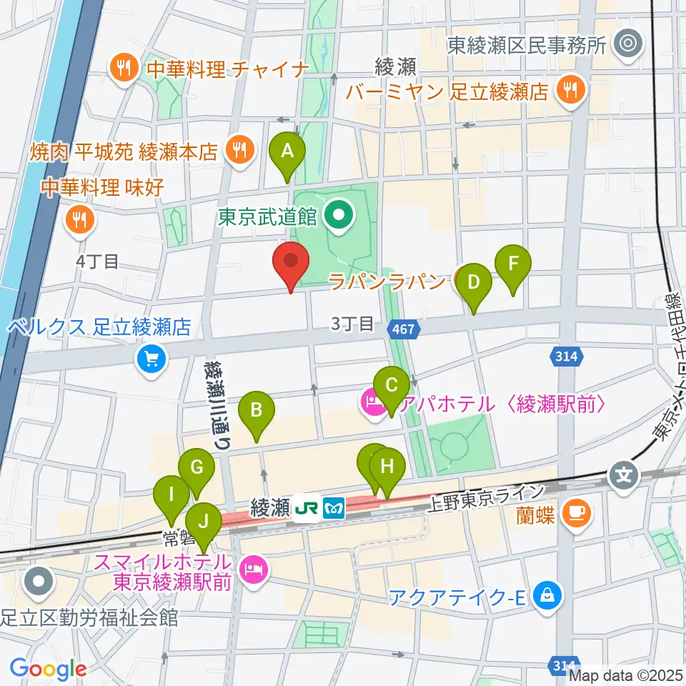 カフェオレーベルスタジオ周辺のコンビニエンスストア一覧地図