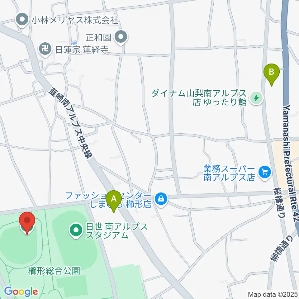 南アルプスジットスタジアム周辺のコンビニエンスストア一覧地図