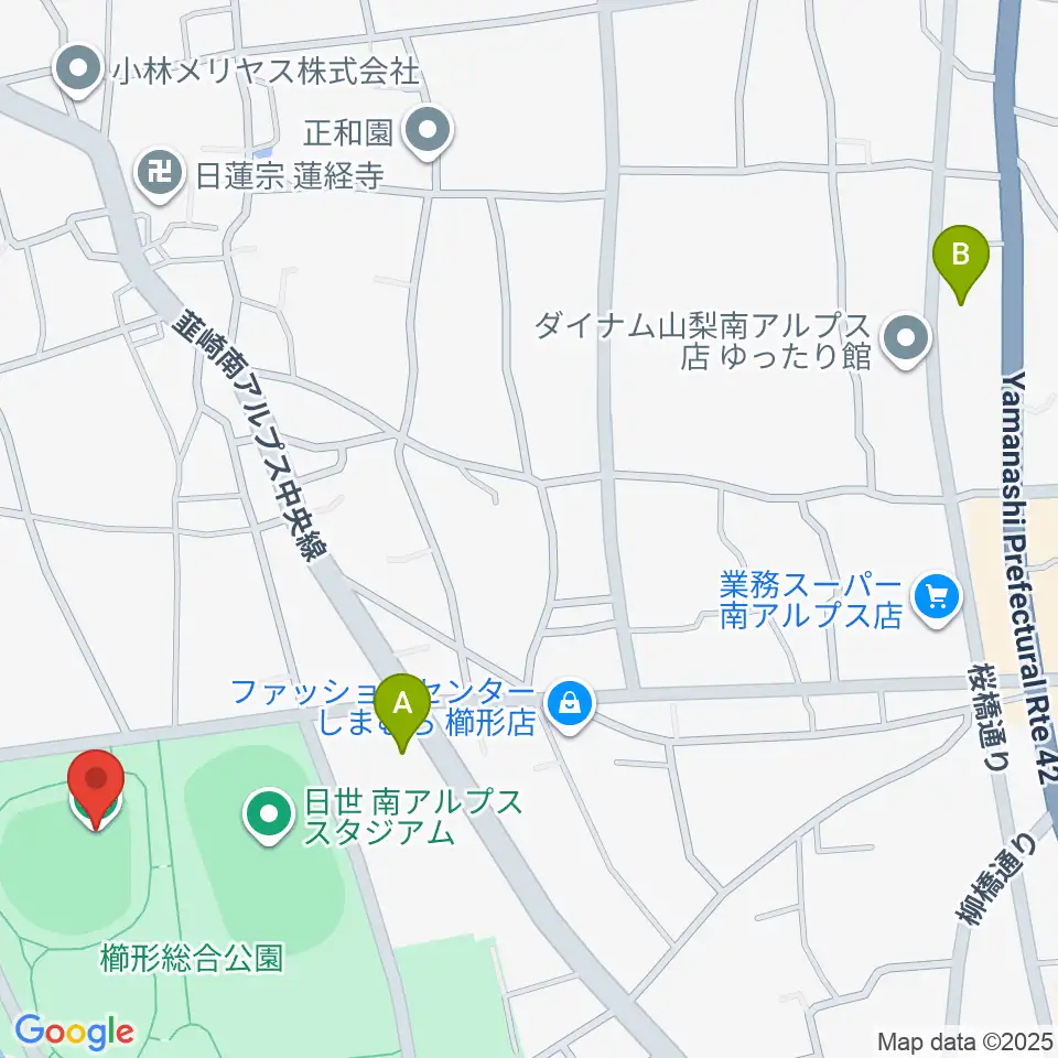 南アルプスジットスタジアム周辺のコンビニエンスストア一覧地図