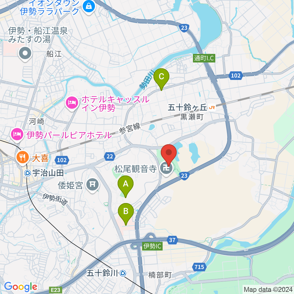 ダイムスタジアム伊勢周辺のコンビニエンスストア一覧地図