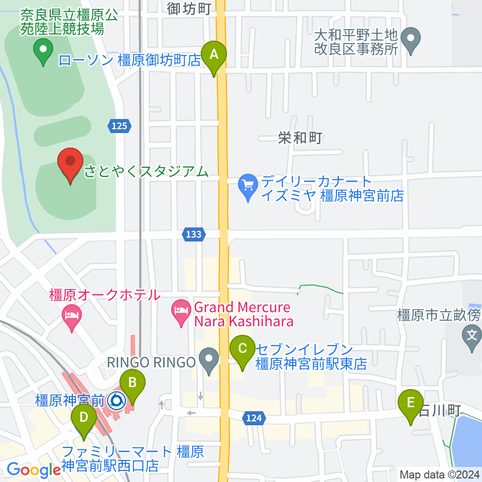 さとやくスタジアム周辺のコンビニエンスストア一覧地図