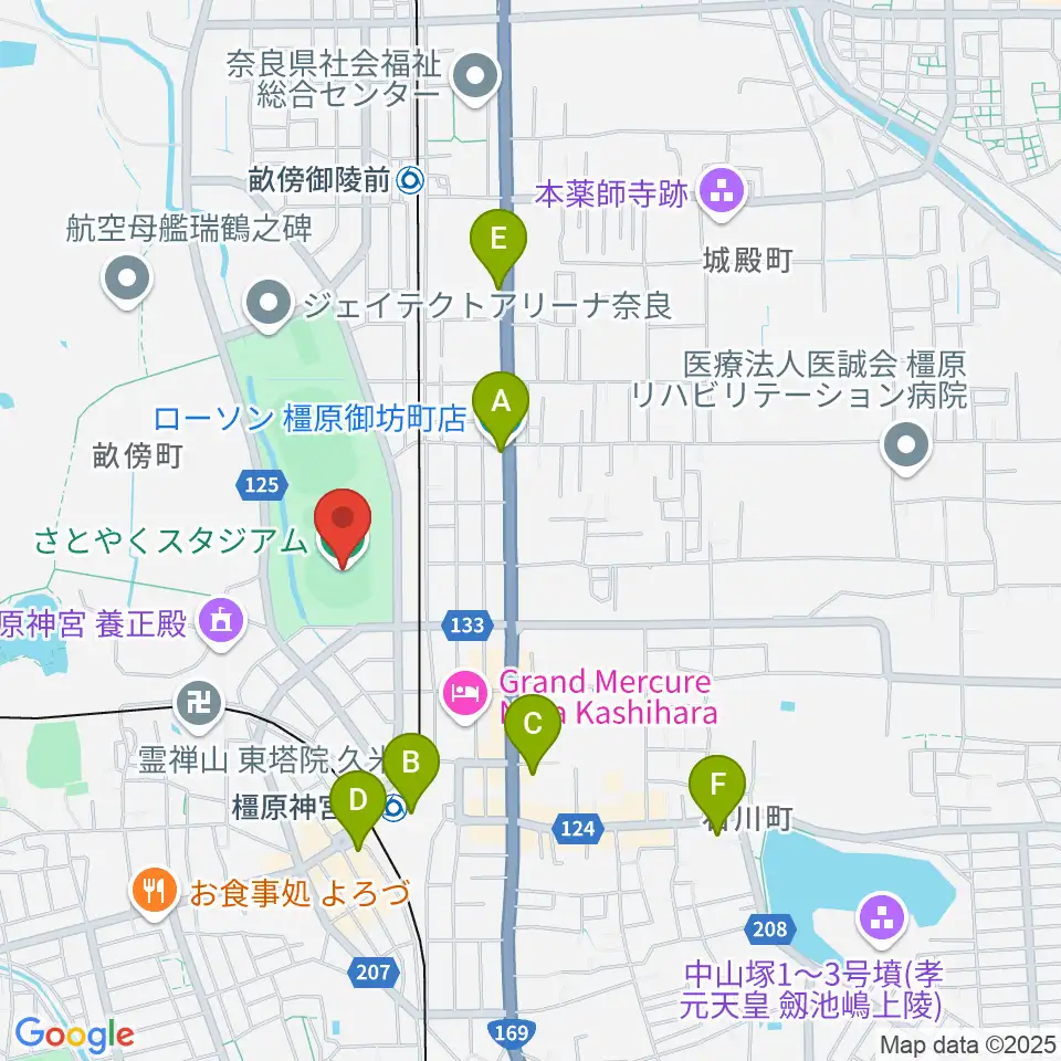 さとやくスタジアム周辺のコンビニエンスストア一覧地図