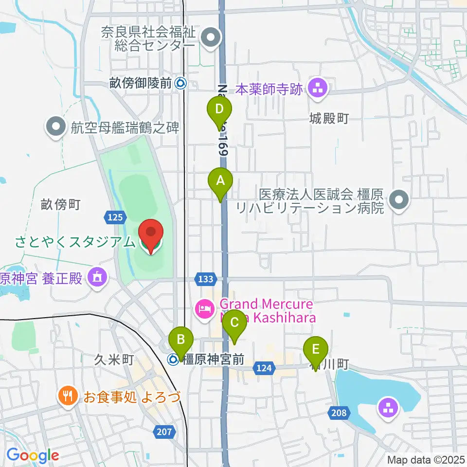 さとやくスタジアム周辺のコンビニエンスストア一覧地図