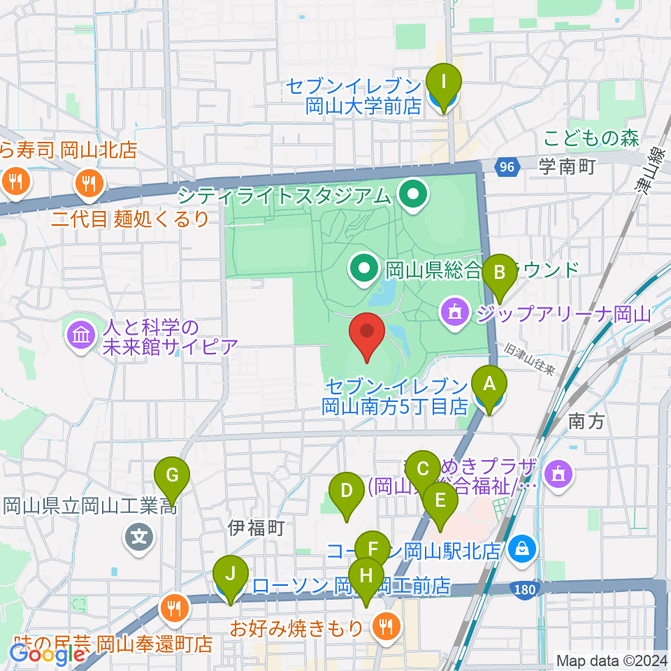 岡山県野球場周辺のコンビニエンスストア一覧地図