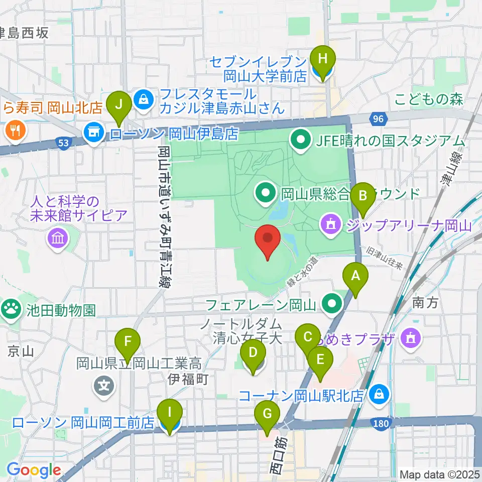 岡山県野球場周辺のコンビニエンスストア一覧地図