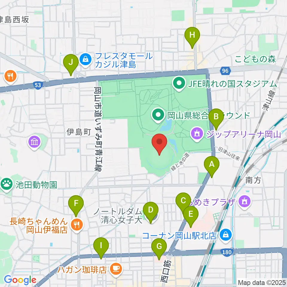 岡山県野球場周辺のコンビニエンスストア一覧地図
