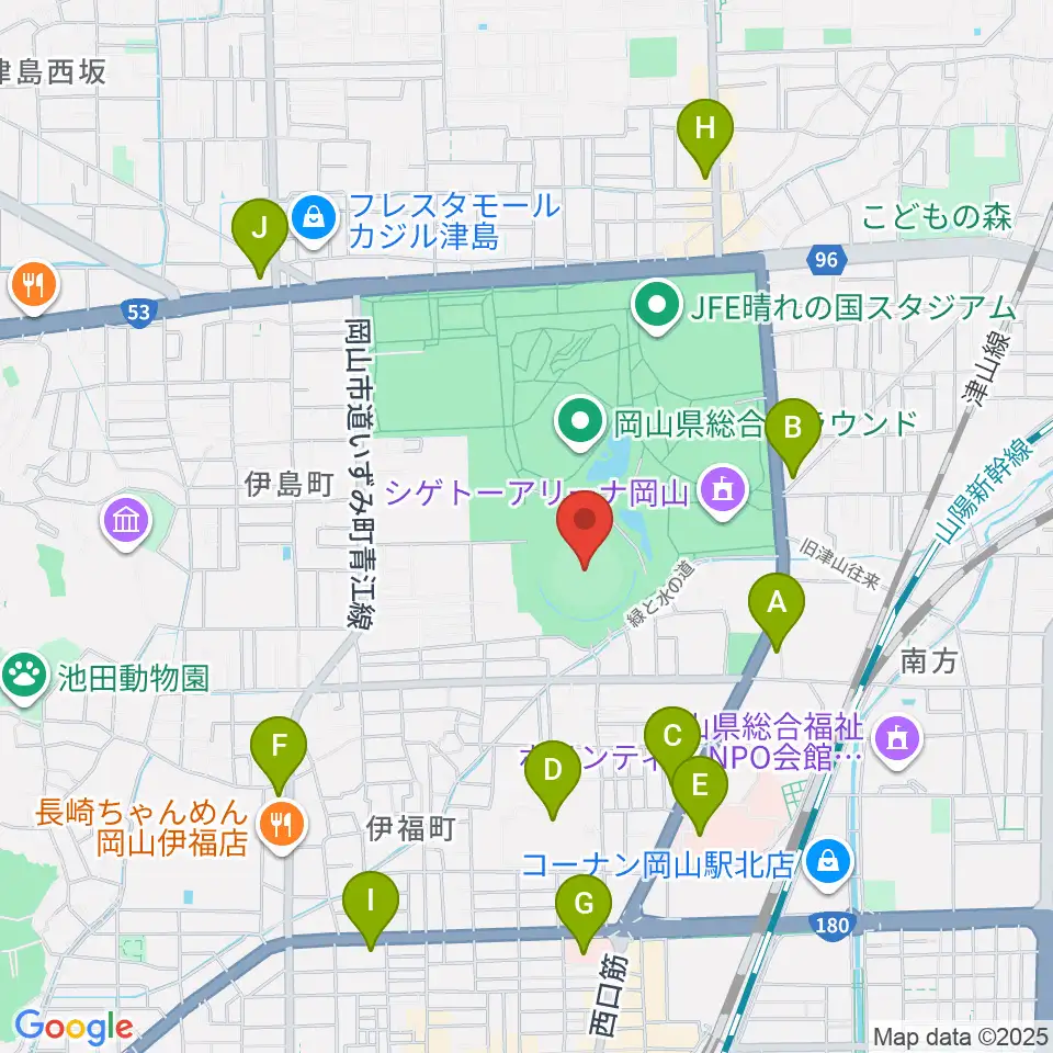 岡山県野球場周辺のコンビニエンスストア一覧地図