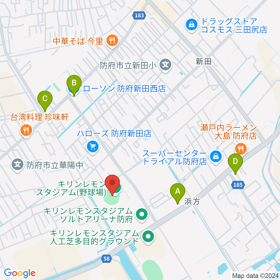 キリンレモンスタジアム野球場周辺のコンビニエンスストア一覧地図