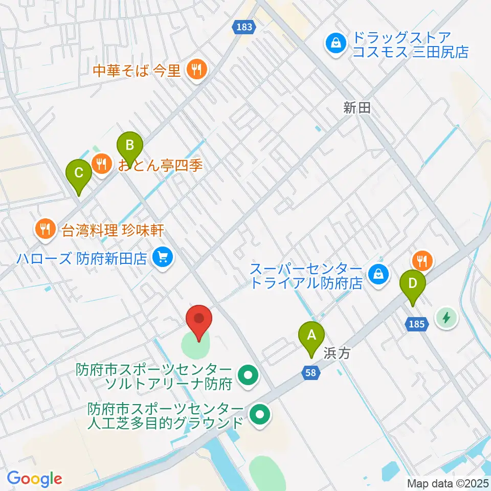 防府市スポーツセンター野球場周辺のコンビニエンスストア一覧地図