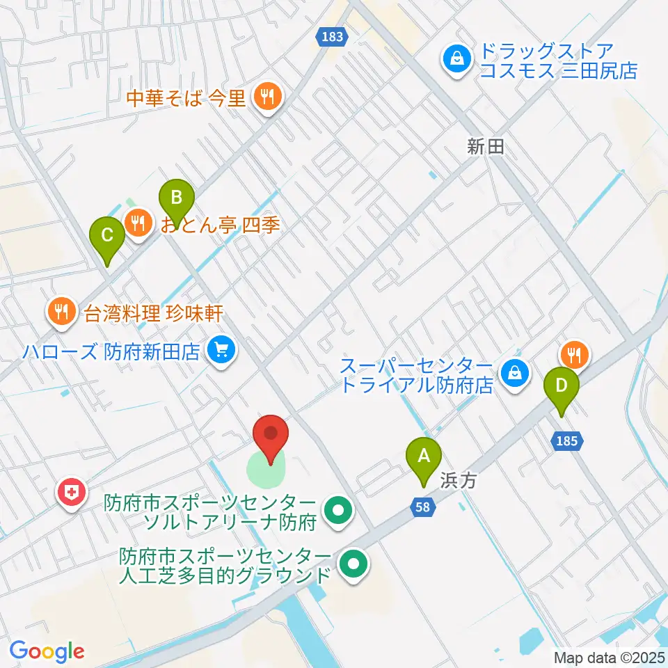 防府市スポーツセンター野球場周辺のコンビニエンスストア一覧地図