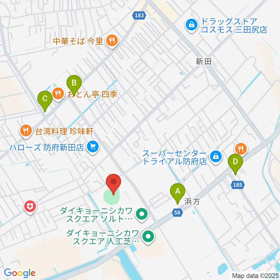 防府市スポーツセンター野球場周辺のコンビニエンスストア一覧地図