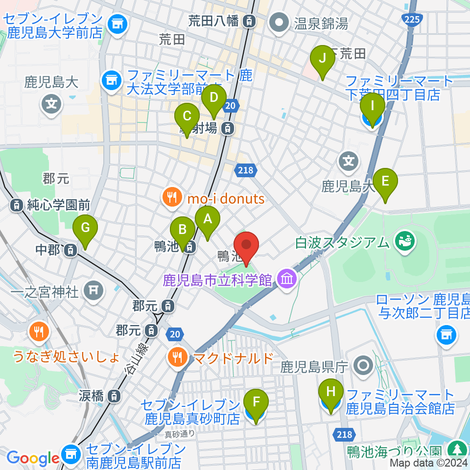 鴨池市民球場周辺のコンビニエンスストア一覧地図