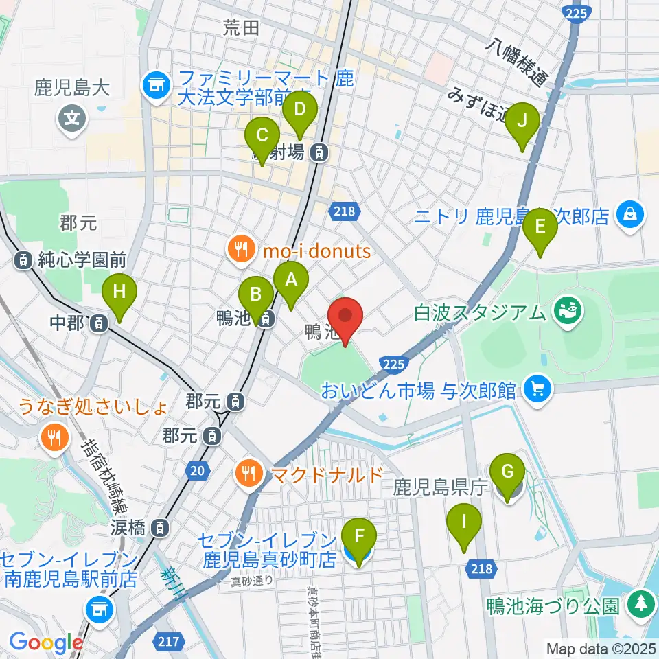 鴨池市民球場周辺のコンビニエンスストア一覧地図