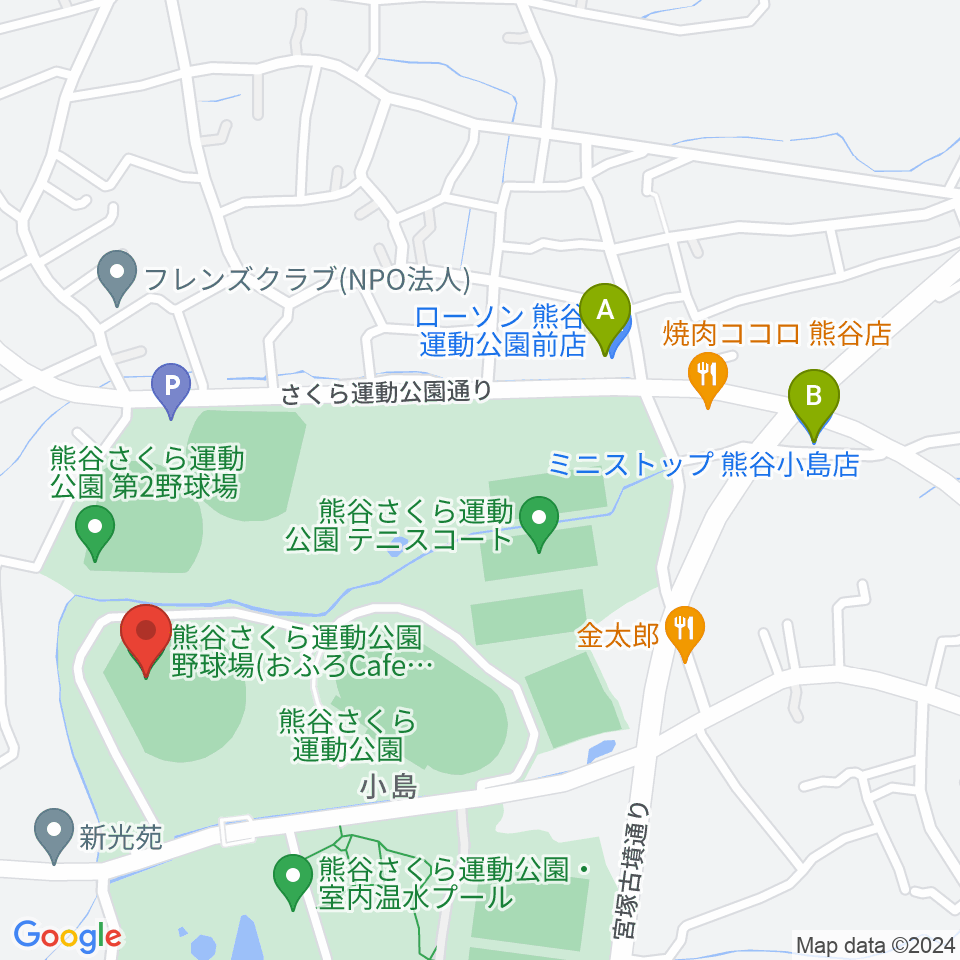 おふろcafe'ハレニワスタジアム熊谷周辺のコンビニエンスストア一覧地図