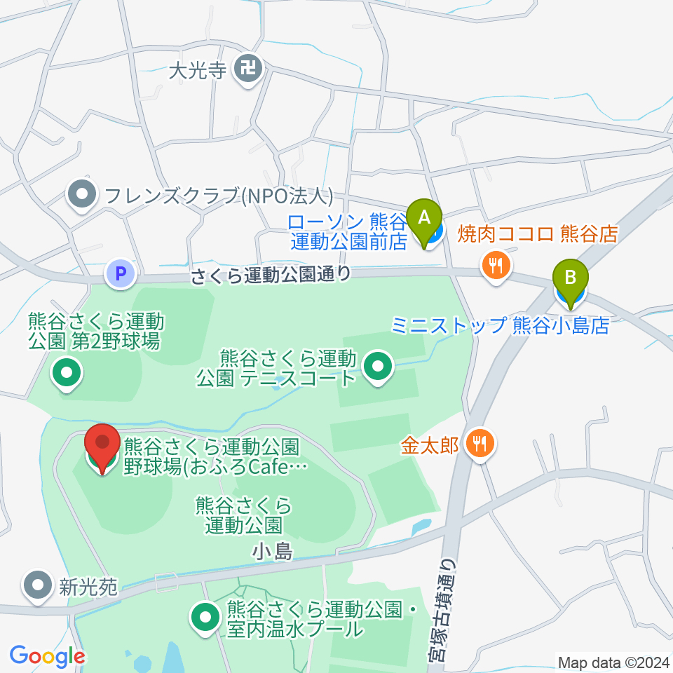 おふろcafe'ハレニワスタジアム熊谷周辺のコンビニエンスストア一覧地図