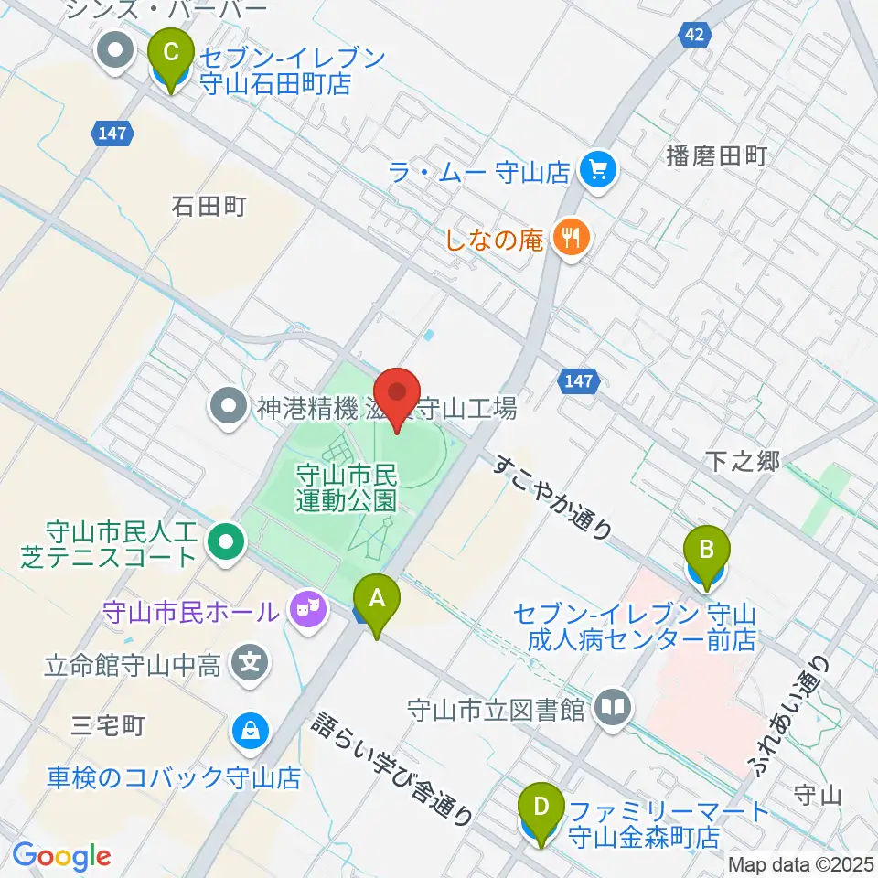 守山市民球場周辺のコンビニエンスストア一覧地図