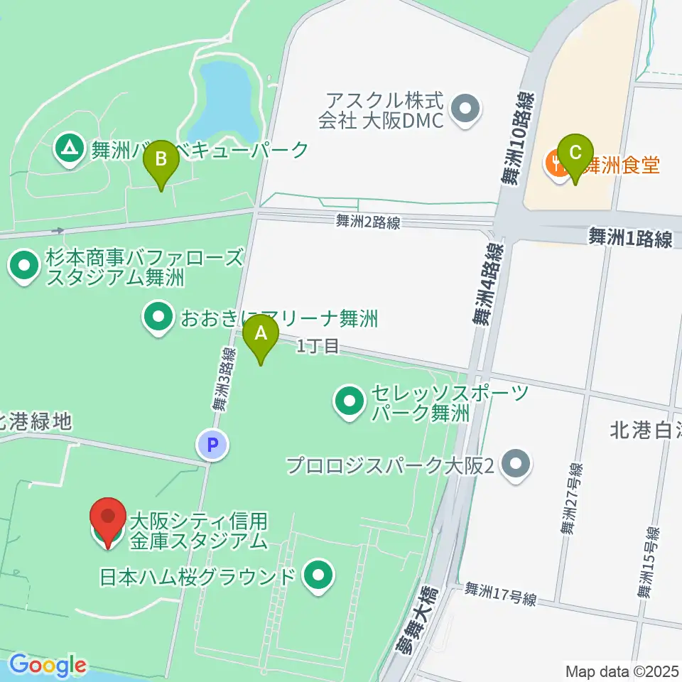 大阪シティ信用金庫スタジアム周辺のコンビニエンスストア一覧地図