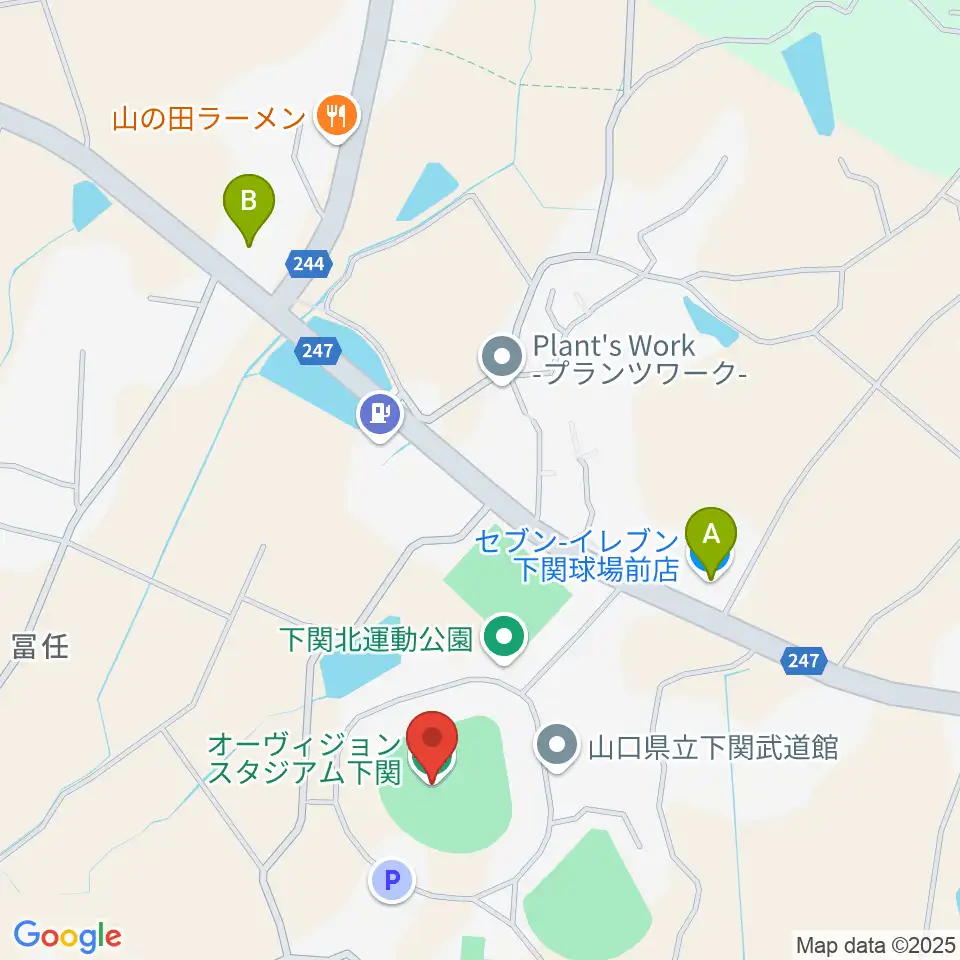 オーヴィジョンスタジアム下関周辺のコンビニエンスストア一覧地図