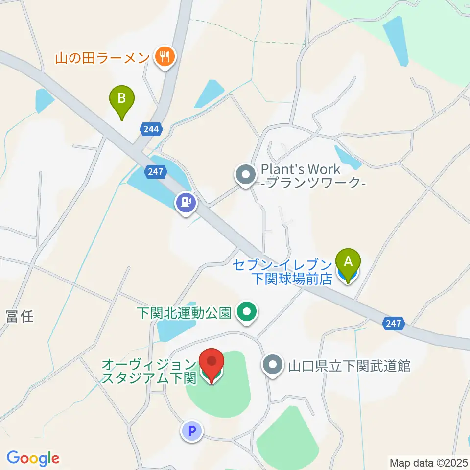 オーヴィジョンスタジアム下関周辺のコンビニエンスストア一覧地図