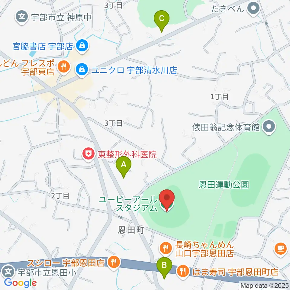 ユーピーアールスタジアム周辺のコンビニエンスストア一覧地図