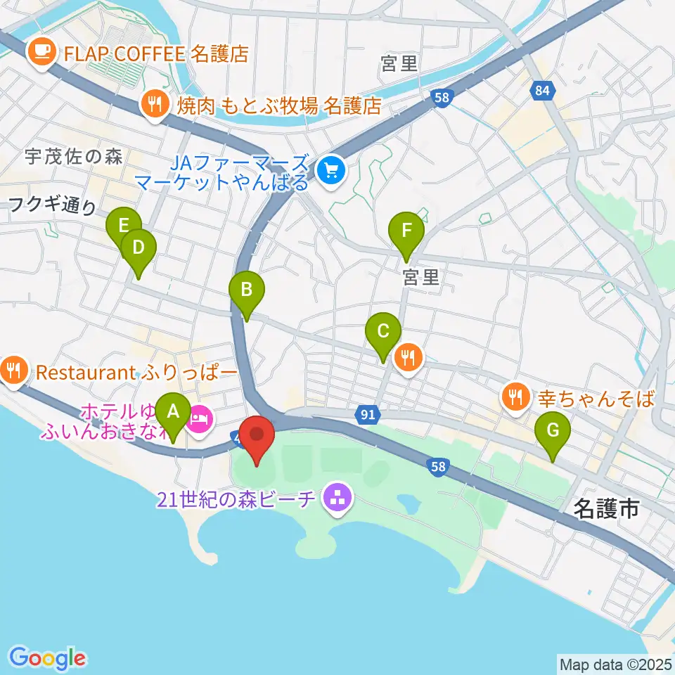 エナジックスタジアム名護周辺のコンビニエンスストア一覧地図