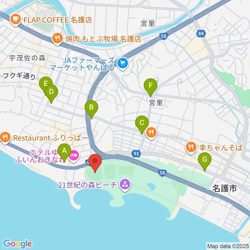 エナジックスタジアム名護周辺のコンビニエンスストア一覧地図